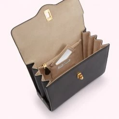 Lulu Guinness BAGS BLACK LARGE LIP TURN LOCK QUEENIE HANDBAG WITH SCARF