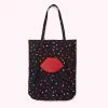 Lulu Guinness BLACK MULTI CONFETTI LIP FOLDAWAY SHOPPER BAGS