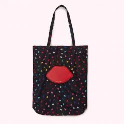 Lulu Guinness BLACK MULTI CONFETTI LIP FOLDAWAY SHOPPER BAGS