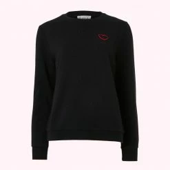 Lulu Guinness Timeless Black BLACK EMBROIDRED LIP SAMI SWEATSHIRT