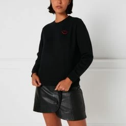Lulu Guinness Timeless Black BLACK EMBROIDRED LIP SAMI SWEATSHIRT