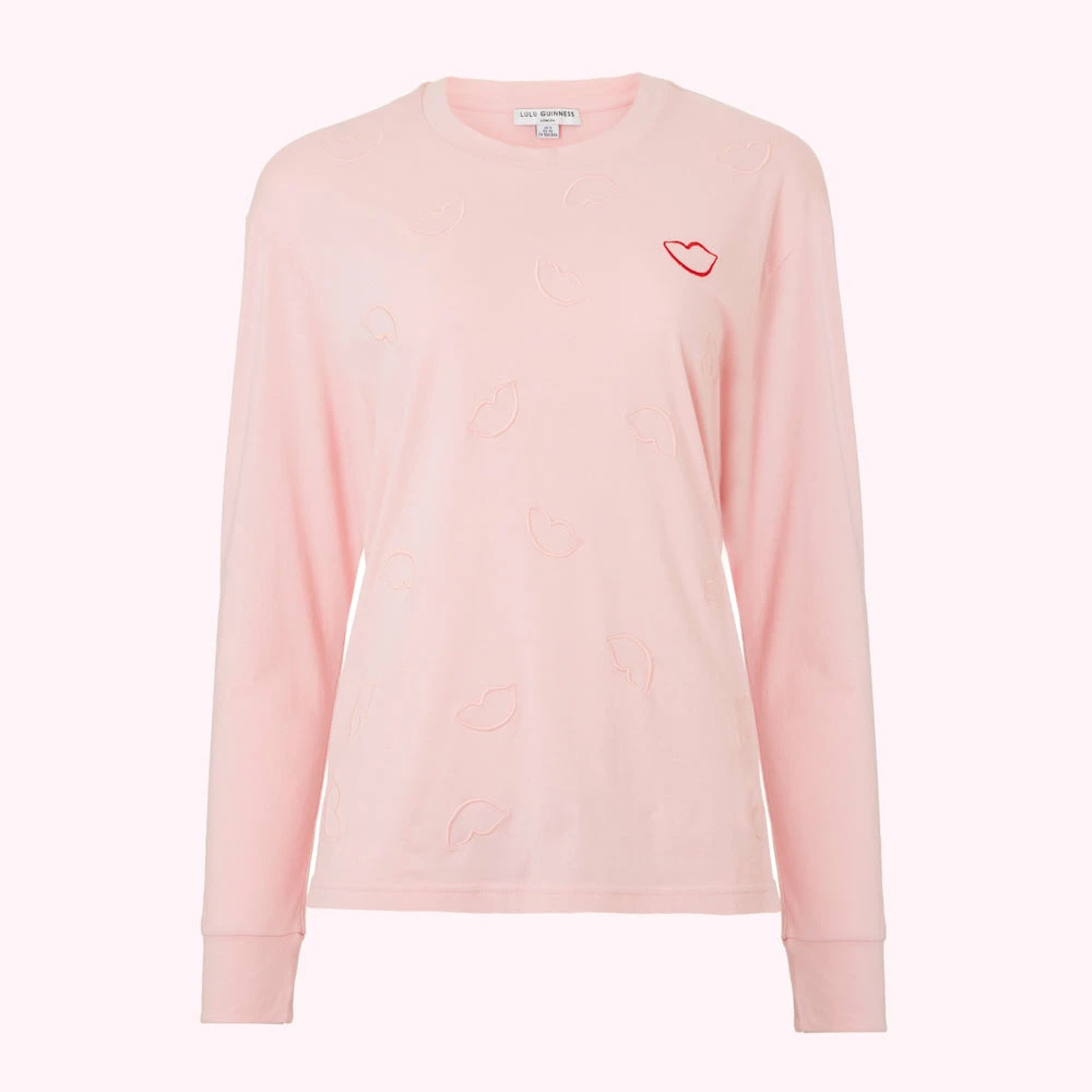 Lulu Guinness BLUSH EMBROIDRED LIP SAMI SWEATSHIRT 3 Lulu Guinness BLUSH EMBROIDRED LIP SAMI SWEATSHIRT