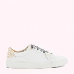 Lulu Guinness CHALK AND GOLD LEATHER LIPS NATASHA TRAINERS Clothing & Shoes