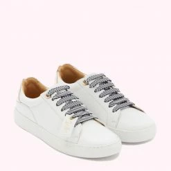 Lulu Guinness CHALK AND GOLD LEATHER LIPS NATASHA TRAINERS Clothing & Shoes