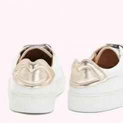 Lulu Guinness CHALK AND GOLD LEATHER LIPS NATASHA TRAINERS Clothing & Shoes