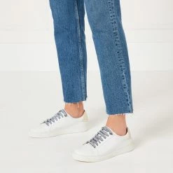 Lulu Guinness CHALK AND GOLD LEATHER LIPS NATASHA TRAINERS Clothing & Shoes