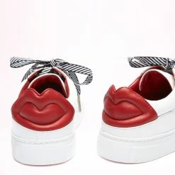 Lulu Guinness CHALK LEATHER LIPS NATASHA TRAINERS Clothing & Shoes