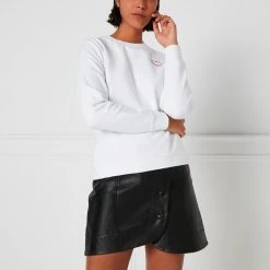 Lulu Guinness Clothing & Shoes CHALK EMBROIDRED LIP SAMI SWEATSHIRT