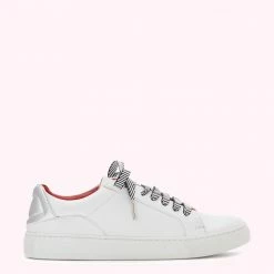 Lulu Guinness CHALK AND SILVER LEATHER LIPS NATASHA TRAINERS Clothing & Shoes