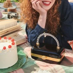 Lulu Guinness BLACK FONTAINE CLUTCH BAG BAGS