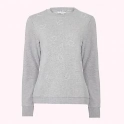 Lulu Guinness Clothing & Shoes GREY EMBROIDRED LIP SAMI SWEATSHIRT