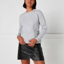 Lulu Guinness Clothing & Shoes GREY EMBROIDRED LIP SAMI SWEATSHIRT