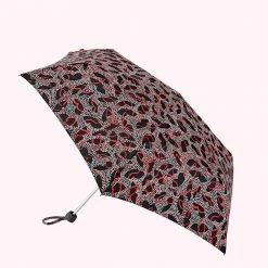 Lulu Guinness BLACK CHALK RED DOTTIE LIPS TINY UMBRELLA Timeless Black