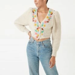 Lulu Guinness OYSTER CELIA B REDWOOD KNITTED CARDIGAN